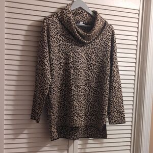 Calvin Klein Leopard Print Cowl Neck Sweater